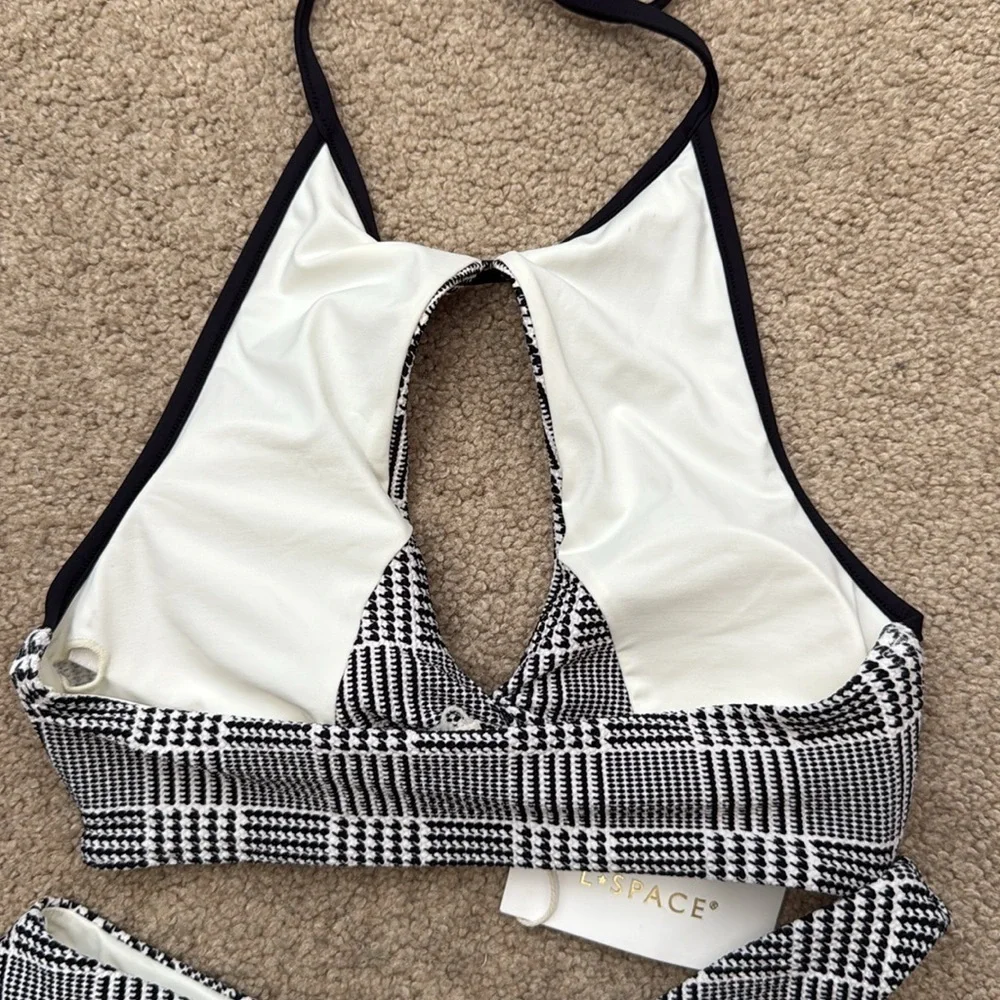 NWT L*Space Jessy High Neck Halter Top Cut Out Plaid Bikini Set Size Small